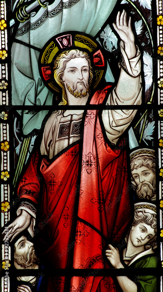 Obraz premium Jesus Christ calming the storm in stained glass