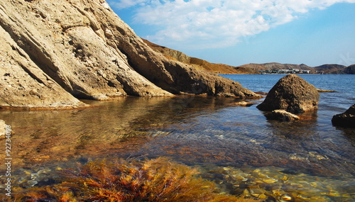 Bay with algae, Black sea, Crimea, near Feodosiya