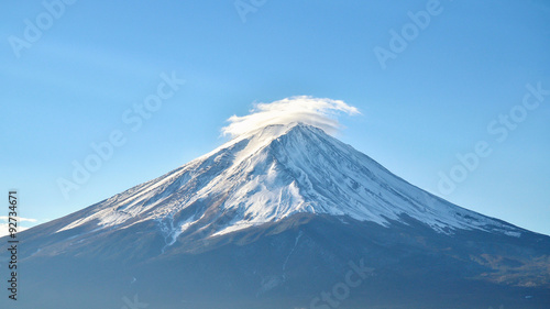 Close up mount fuji and blue sky at kawaguchiko japan