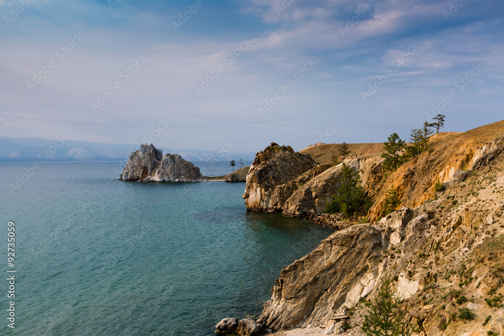 Cape Burhan and shaman rock on Olkhon island on lake Baikal Cape Burhan and shaman rock on Olkhon island on lake Baikal