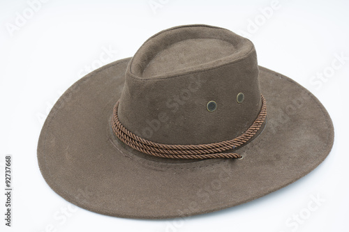 Brown cowboy hat on white background