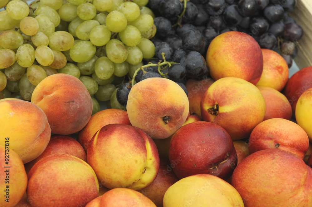 Peach and grapes