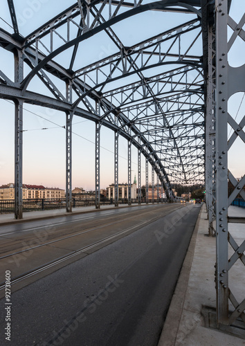 Pilsudski steel bridge over the Vistula river in Krakow #92738600