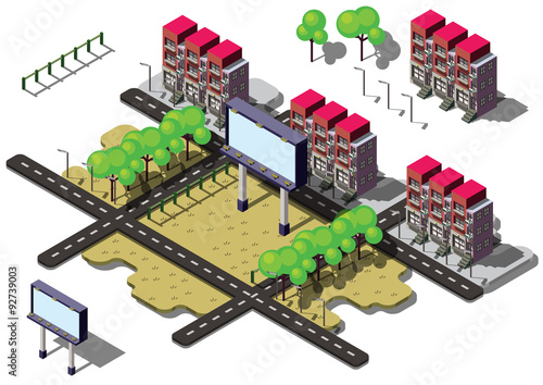 illustration of info graphic billboard urban city concept in isometric graphic