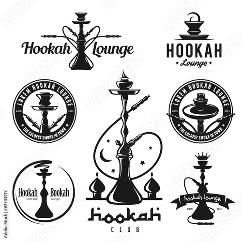 Set of hookah labels, badges and design elements.