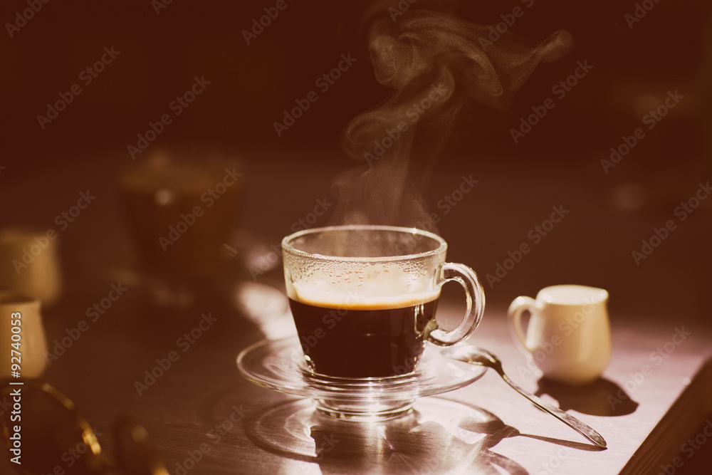 cup of hot coffee on the table cup of hot coffee on the table
