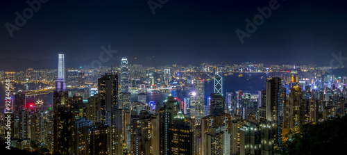 Victoria harbour at night, viewed from the peak