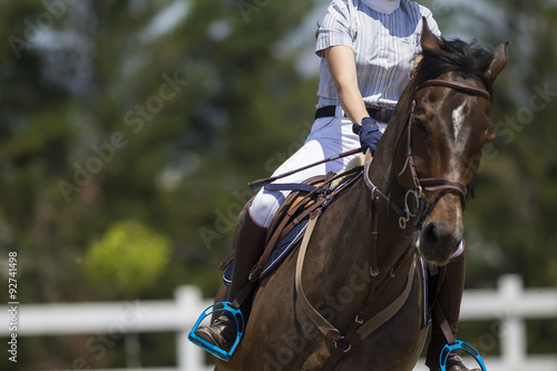 Unknown rider on a horse during competition matches riding round photo