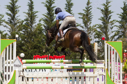 Unknown rider on a horse during competition matches riding round photo