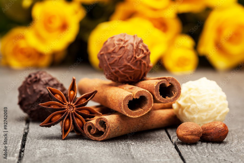 Chocolate truffles and spices Chocolate truffles and spices