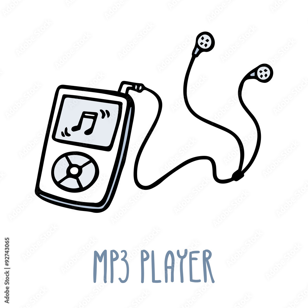 MP3 player. Cute doodle sketch isolated on white Stock Vector | Adobe Stock
