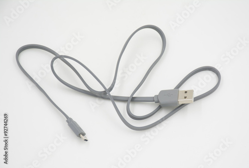 Gray USB cable isolated on white