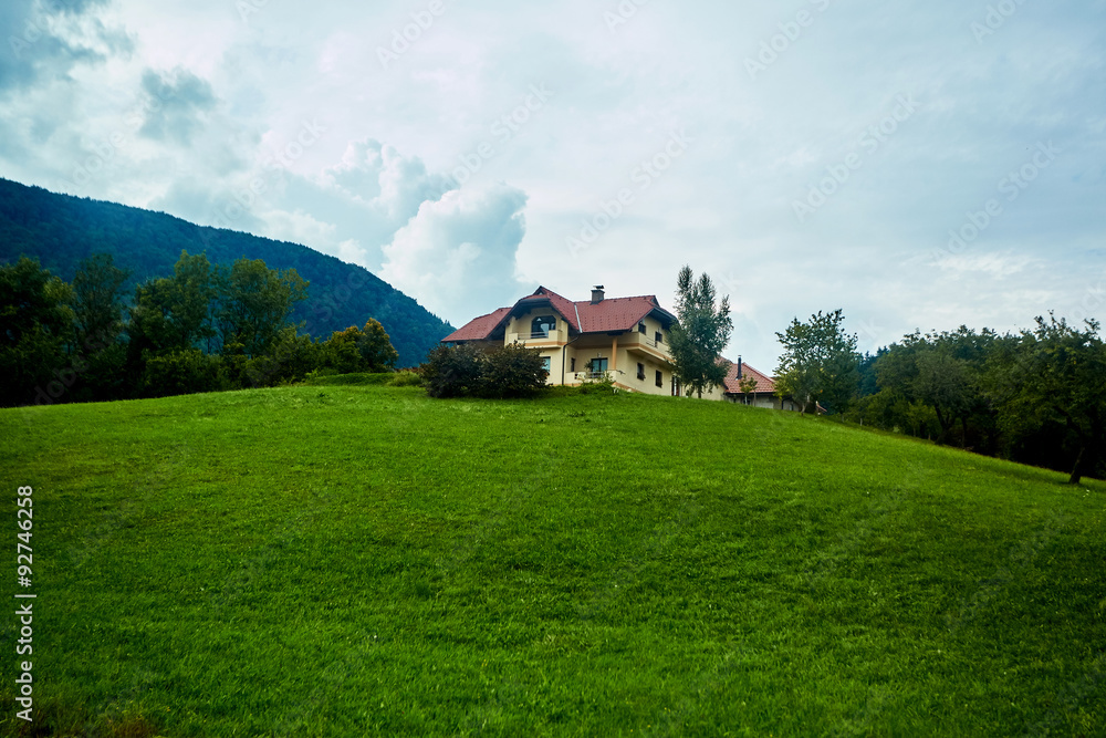 Alpine meadow with houses