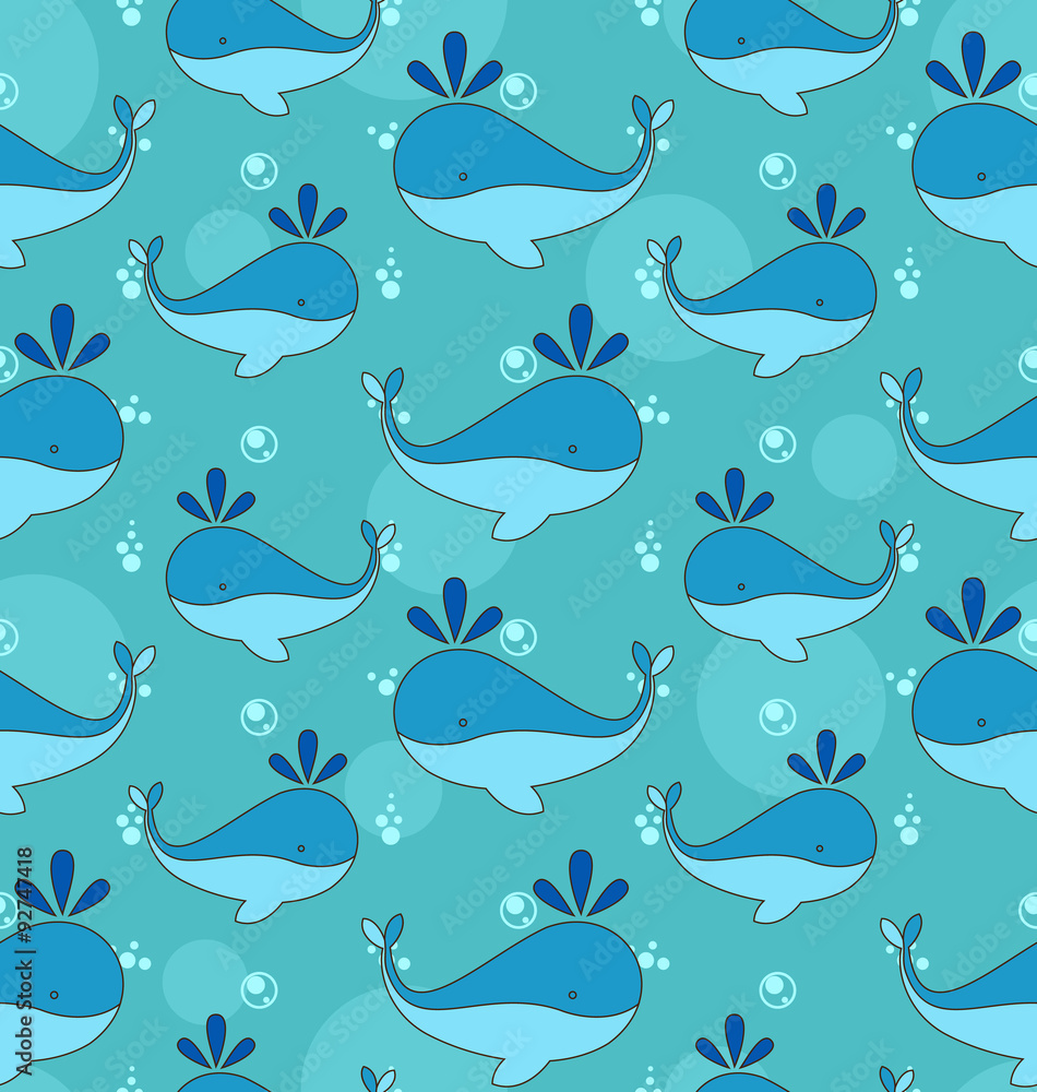 Seamless Texture with Cartoon Whales Seamless Texture with Cartoon Whales
