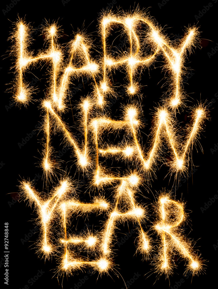 Happy New Year made of sparkles on black Happy New Year made of sparkles on black