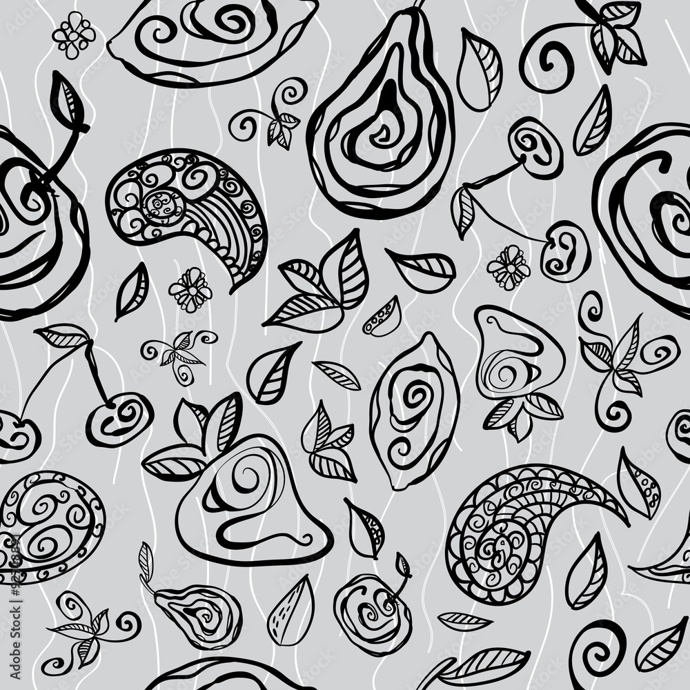 Seamless pattern with stylized fruits. Seamless pattern with stylized fruits.