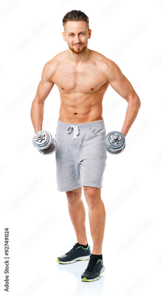 Sport man with dumbbells on the white Sport man with dumbbells on the white