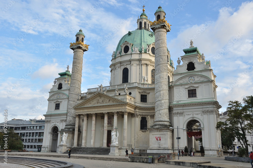 famous Saint Charles's Church (Wiener Karlskirche) at Karlsplatz