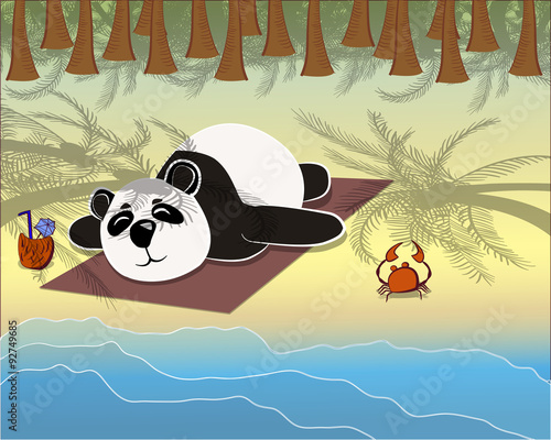 panda lying on the beach