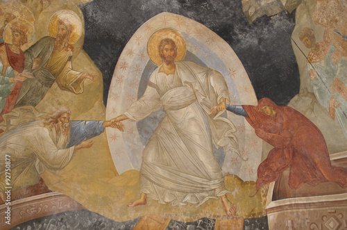 The Anastasis fresco in the parecclesion of the Chora Church, Istanbul, Turkey photo