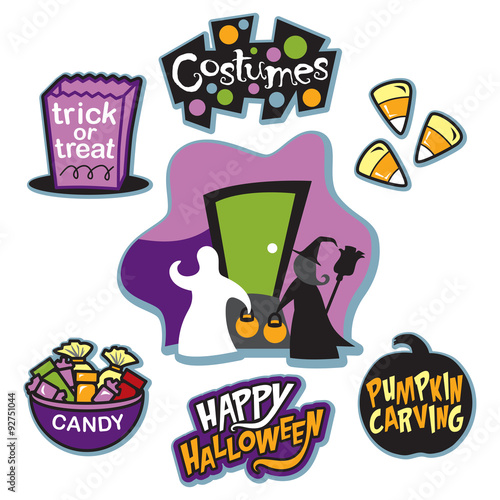 Trick or treat illustration collection, trick or treaters, and candy