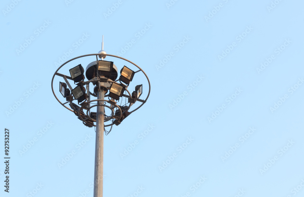 Pole spotlights with blue sky. Pole spotlights with blue sky.