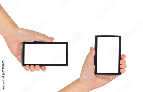 image of male hand is holding a modern touch screen smart phone