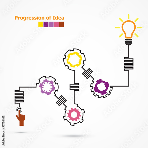Creative light bulb symbol with linear of gear shape. Progressio