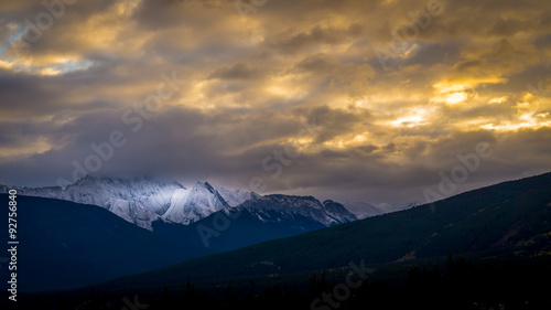 Sunset over Majestic Mountain in Jasper National Park in the Canadian Rocky Mountains