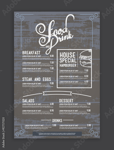 vintage mix hipster menu restaurant template and wood texture ba