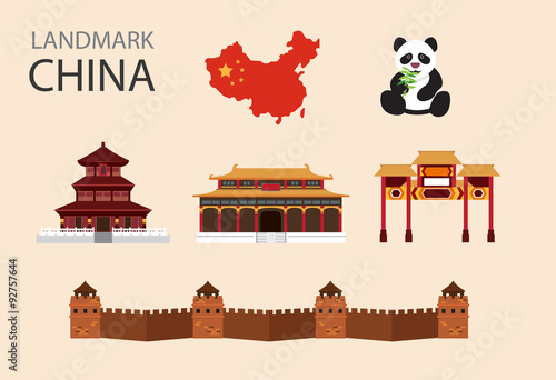 China country flat vector icons set