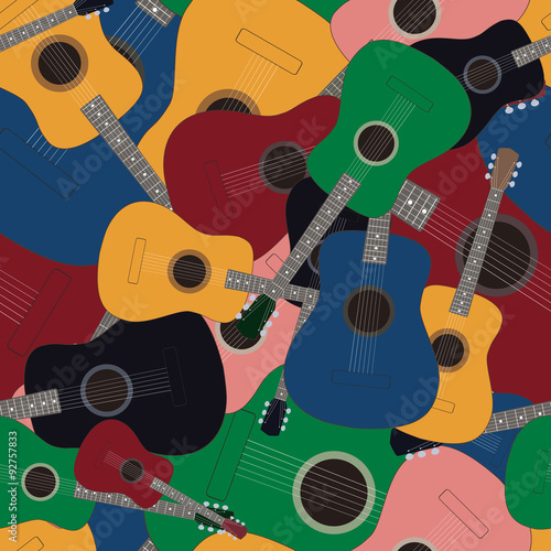 Seamless pattern with colored guitars