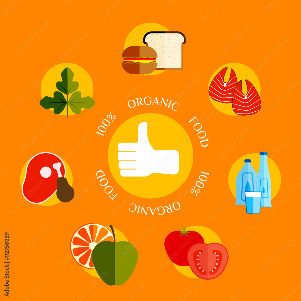 100% organic food flat style design quality control concepts