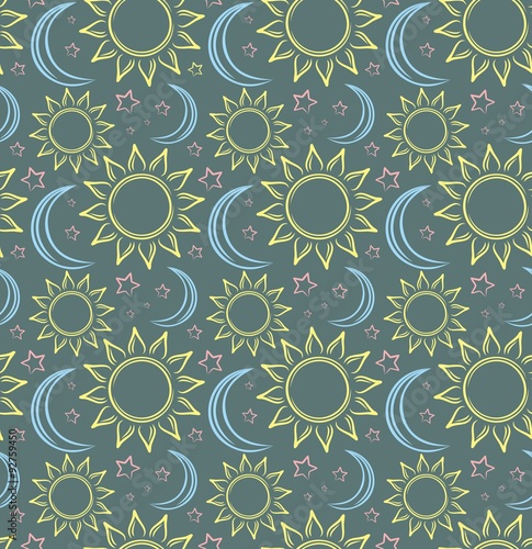 Background with the sun and the moon.