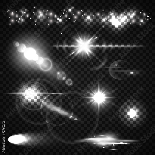 Set of Light effects, spotlights, flash, stars and particles for