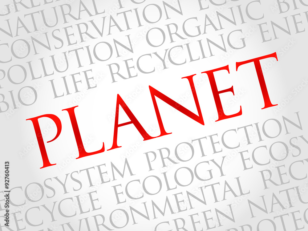 Planet word cloud, environmental concept Planet word cloud, environmental concept