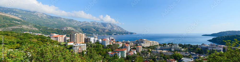 Panoramic view from above on Becici on Adriatic coast, Montenegro