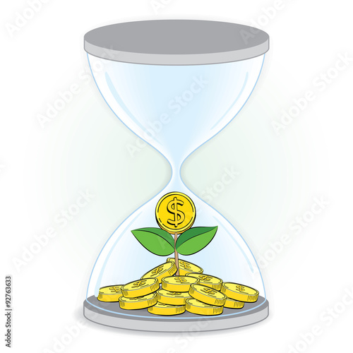 Gold coin tree inside Hourglass, business concept vector