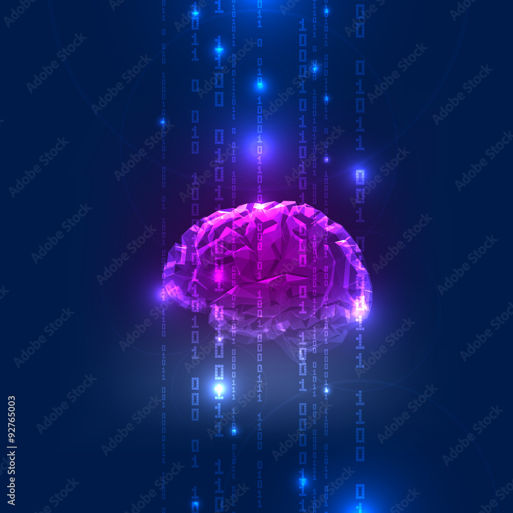 Fototapeta Abstract Activity of Human Brain with Binary Code Stream