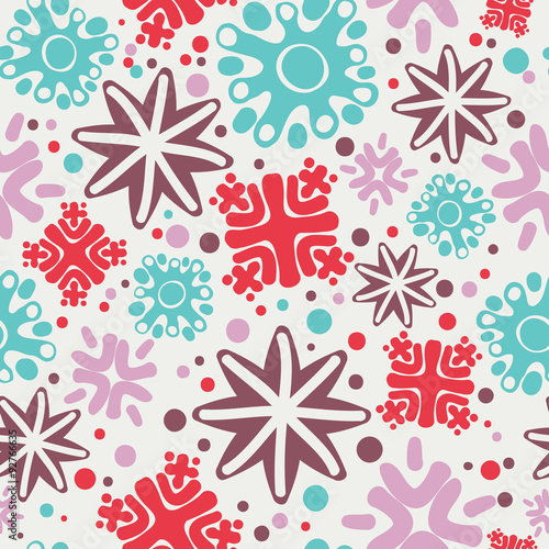 Colorful simple handmade snowflakes seamless pattern 