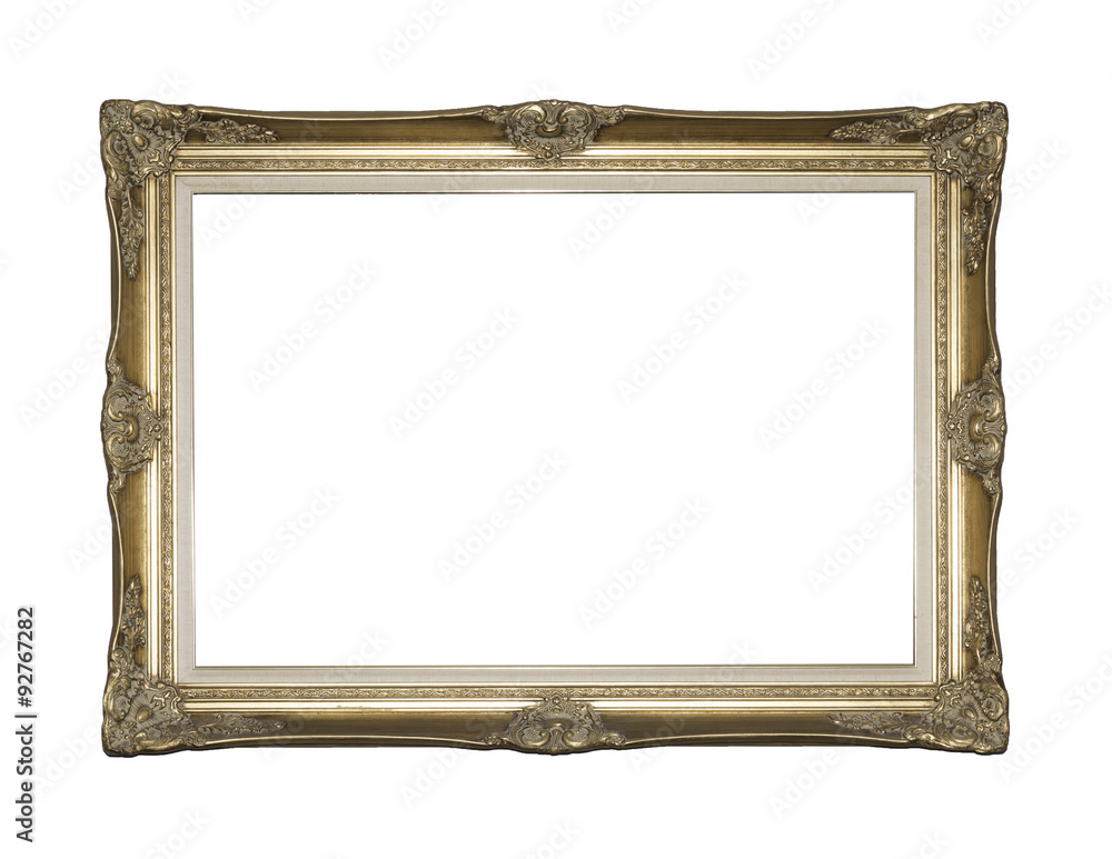 GILDED BAROQUE STYLE PICTURE FRAME ISOLATED AGAINST WHITE GILDED BAROQUE STYLE PICTURE FRAME ISOLATED AGAINST WHITE