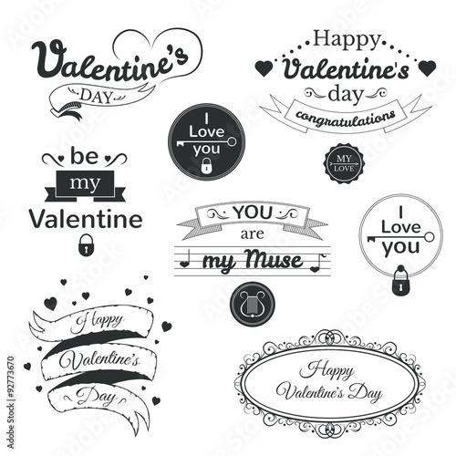 Valentine's Day typography set, vector illustration