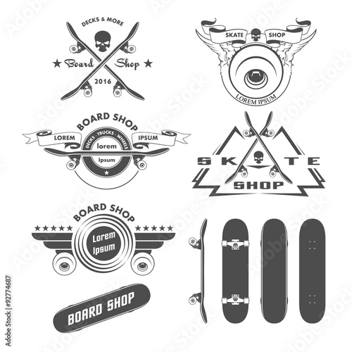 Skateboarding labels badges and design elements