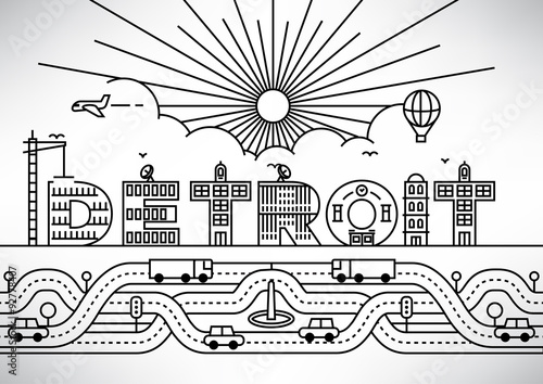 Detroit City Typography Design with Building Letters