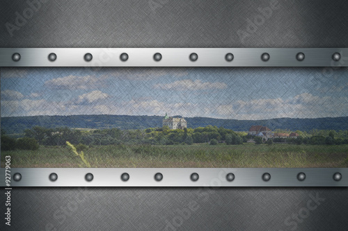 metallic background with summer landscape