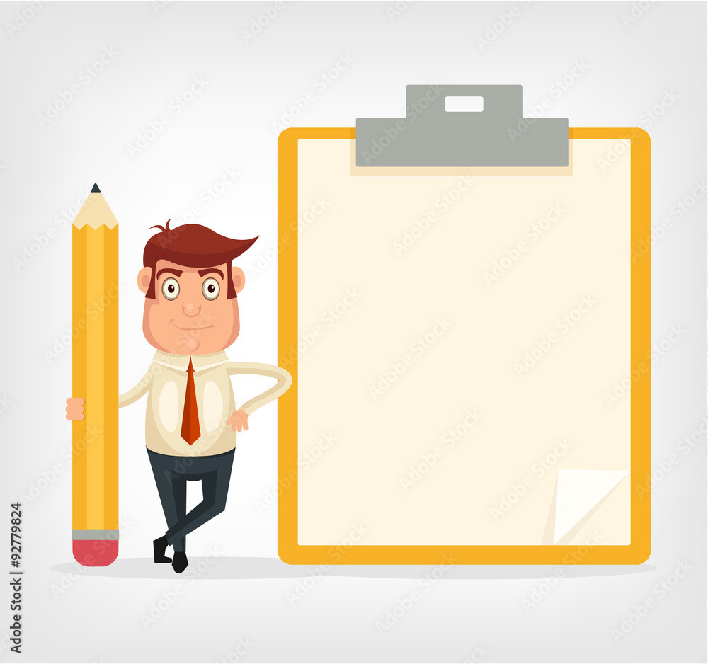 Businessman with a pencil. Vector flat illustration