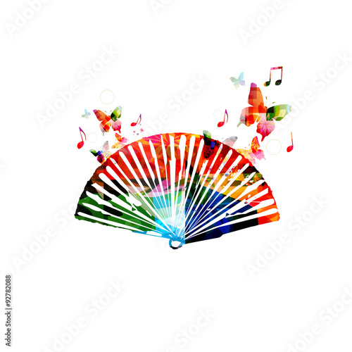 Colorful folding fan design with butterflies