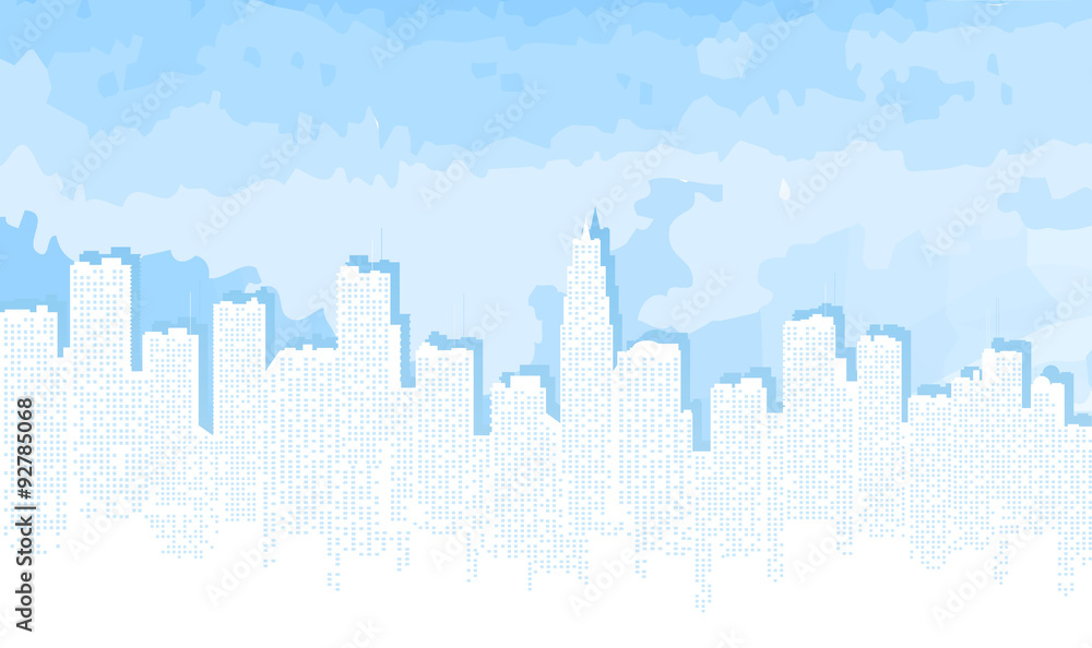 Illustration, city contour against the blue sky.