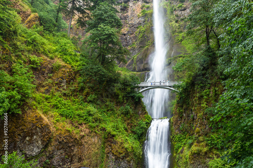 Famous Multnomah falls in Columbia river gorge, Oregon