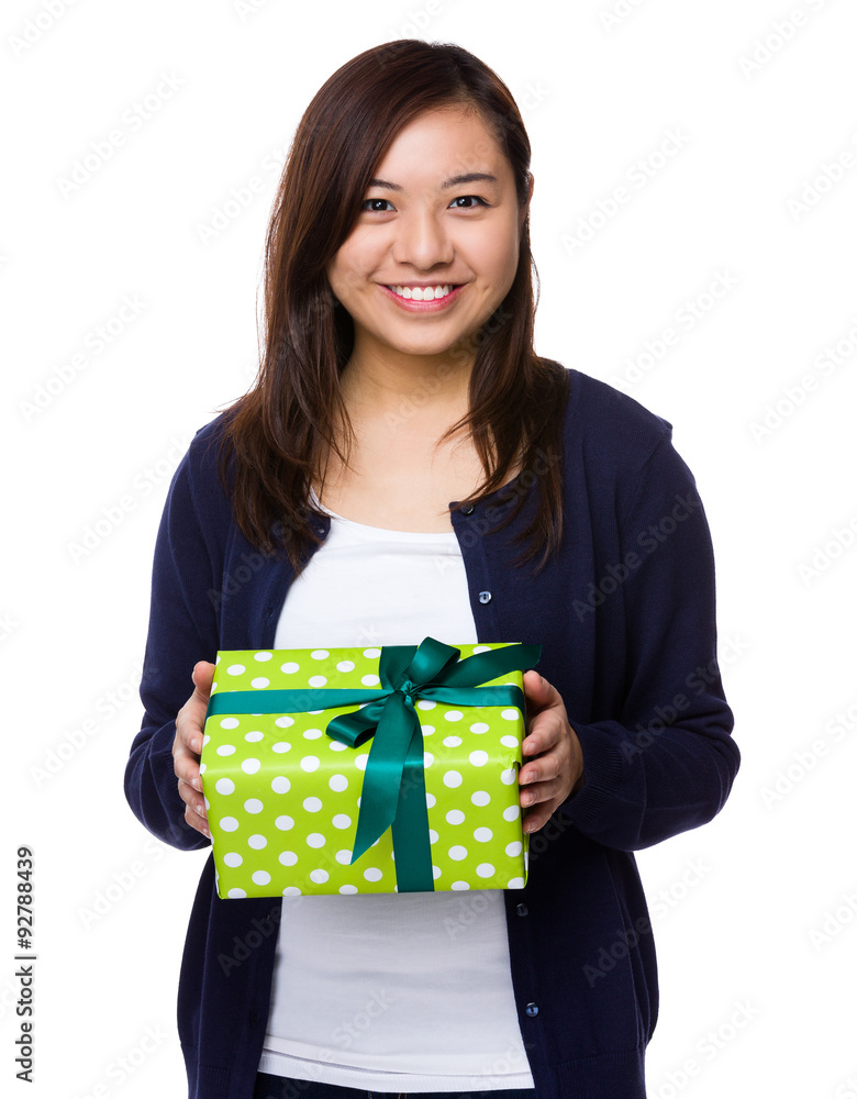 Asian woman hold with giftbox